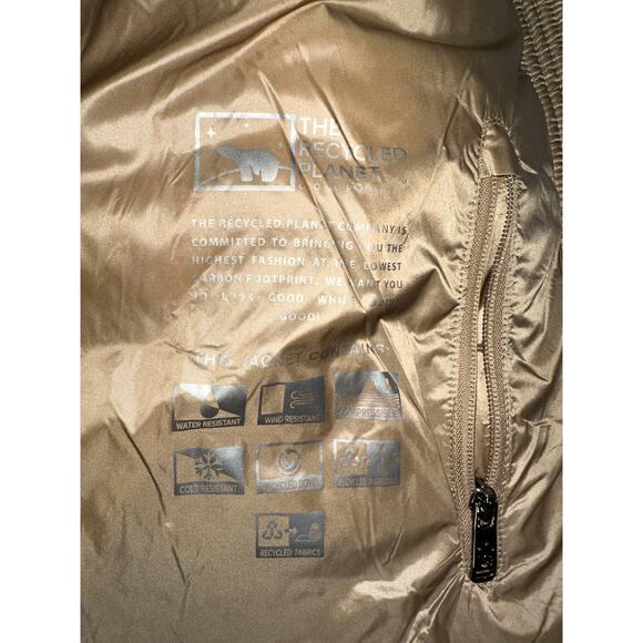 The Recycled Planet faux fur trim hooded downjacket belted brown puffer coat LG - Picture 9 of 11